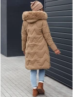 dámská zimní dlouhá prošívaná bunda s kapucí světle béžová Dstreet model 21981029 - FashionStreet