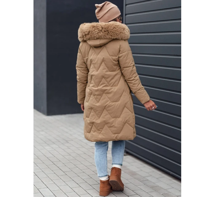dámská zimní dlouhá prošívaná bunda s kapucí světle béžová Dstreet model 21981029 - FashionStreet