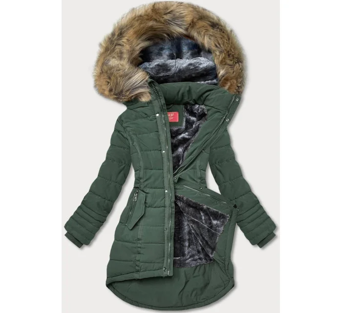 Zelená dámská asymetrická zimní bunda (m-21301)