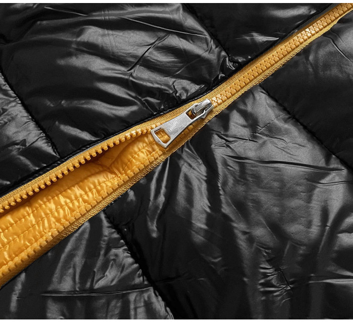 Černo-žlutá dámská bunda s kontrastními vsadkami a se žlutým zipem (AG1-J9063)