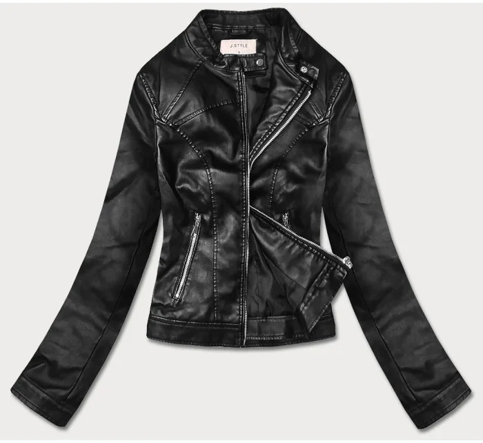 Krátká černá bunda ramoneska se stojáčkem (11Z8032)