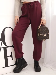 Elegantní dámské kalhoty s vysokým pasem a vázáním v pase bordó