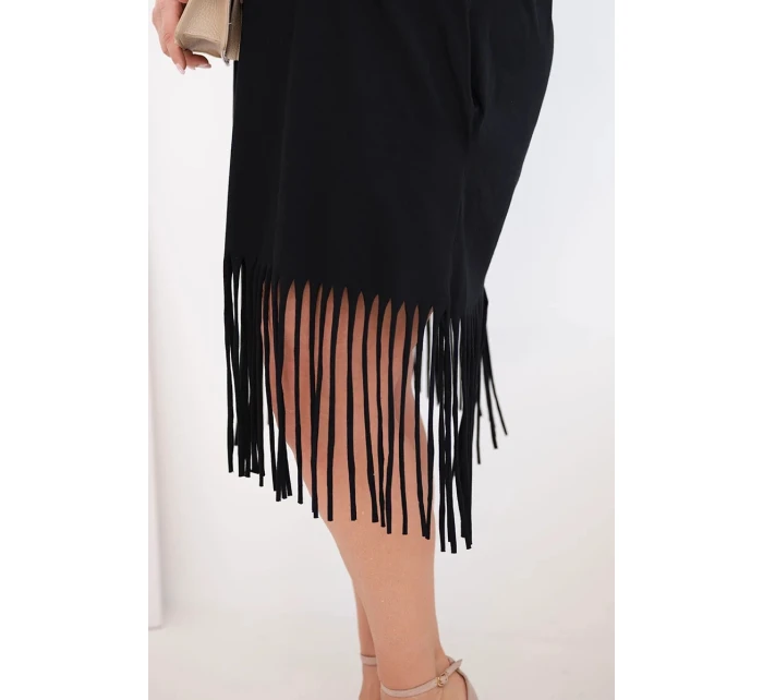 Dámské bavlněné šaty s výstřihem do V a třásněmi Plus Size černá