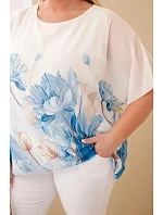 Dámská halenka Plus Size s květinovým potiskem a volným rukávem modrá