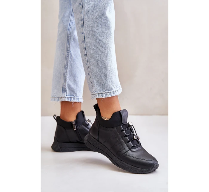 Zateplené Sportovní Kožené Boty Na Zip Černé Artiker 55C0041