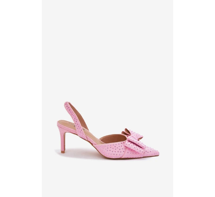 Zdobené lodičky s  a mašlí růžové model 21699354 - Boto