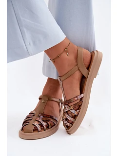 Kožené dámské sandály Ploché s Pásky Maciejka K7442-04 Béžové