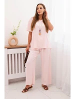 Dámský komplet s volnou halenkou a širokými nohavicemi pudrově růžová Dámský komplet s volnou halenkou a širokými nohavicemi pudrově růžová