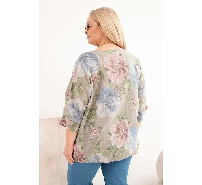 Dámská bavlněná halenka Plus Size s krátkým rukávem a květinovým vzorem fango
