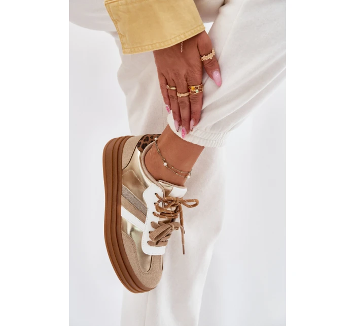 Dámské Tenisky Na Platformě S Dvojitým Šněrováním Leopardí Zlaté Klipy Dámské Tenisky Na Platformě S Dvojitým Šněrováním Leopardí Zlaté Klipy