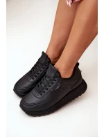 Dámské Kožené Tenisky Na Platformě Big Star OO274573 Hi-Poly System Černé Dámské Kožené Tenisky Na Platformě Big Star OO274573 Hi-Poly System Černé