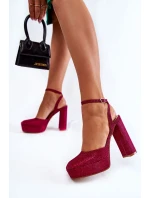 Dámské sandály třpytivé na podpatku Tmavě růžove Rosel Dámské sandály třpytivé na podpatku Tmavě růžove Rosel