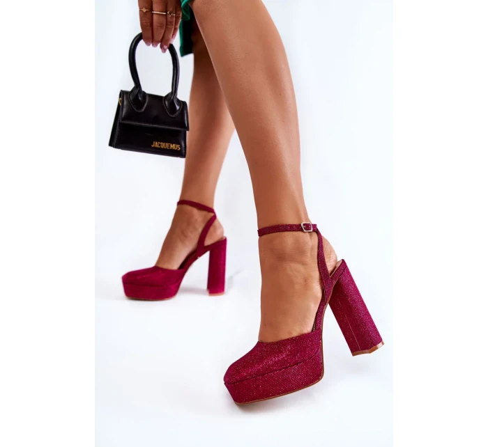 Dámské sandály třpytivé na podpatku Tmavě růžove Rosel Dámské sandály třpytivé na podpatku Tmavě růžove Rosel