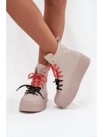 Dámské zateplené semišové trampky na masivní platformě GOE – béžové