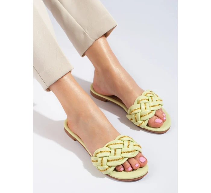 Pěkné dámské nazouváky zelené bez podpatku Pěkné dámské nazouváky zelené bez podpatku