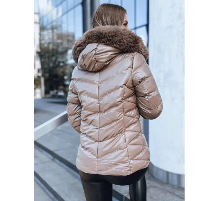 Dámská prošívaná zimní bunda s kapucí MIRIAL tmavě béžová FashionStreet TY3771