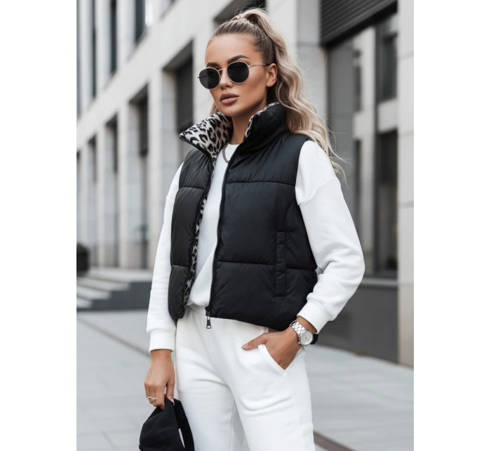 Dámská přechodná krátká prošívaná oboustranná vesta LEOVELLA černá FashionStreet TY4649