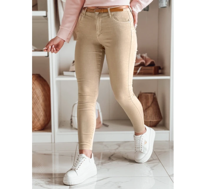 Dámské džínové kalhoty CLARET s páskem ve světle hnědé barvě FashionStreet UY2455