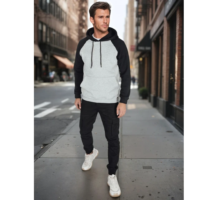 Pánská šedá základní mikina s kapucí FashionStreet BX5892 Pánská šedá základní mikina s kapucí FashionStreet BX5892