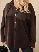 Dámská bavlněná mikina Plus Size s kapucí a knoflíky hnědá Dámská bavlněná mikina Plus Size s kapucí a knoflíky hnědá