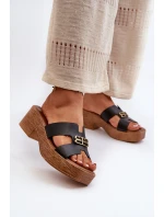 Zazoo 40412 Kožené Elegantní Dámské Žabky S Zlatým Ozdobou Černé