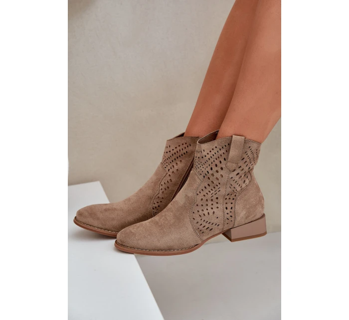Dámské perforované botky na nízkém podpatku béžové Neliawen