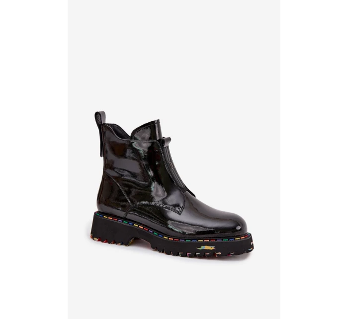 Lakované dámské kozačky z pravé kůže zateplené Artiker 57C0166 Černé