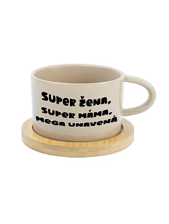 SUPER ŽENA, SUPER MÁMA, MEGA UNAVENÁ. - krémový hrníček makronka 200 ml