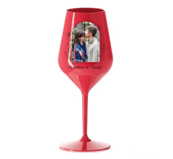 Personalizovaná nerozbitná sklenice s květinový ohraničením 