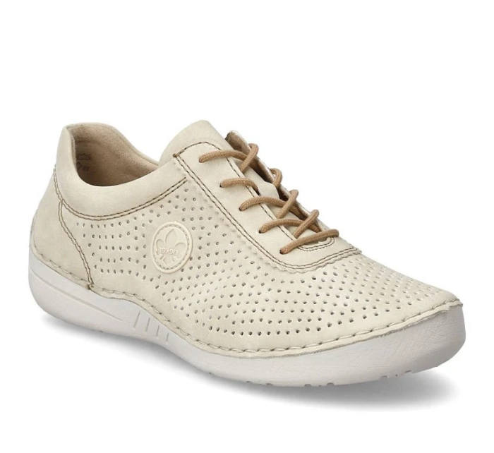 Dámské perforované béžové kožené polobotky model 21904669 - Rieker