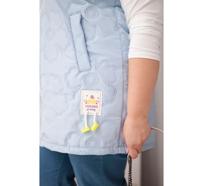 Dámská vesta Plus Size s kapucí a květinovým prošíváním modrá