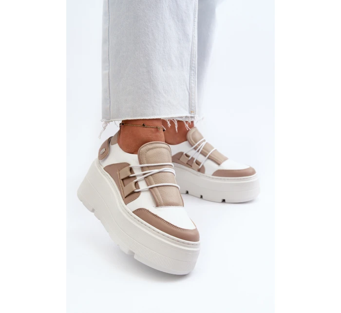 Zazoo 1833 Dámské Kožené Tenisky na Masivní Podrážce Bílé