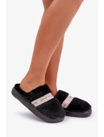 Futrzane Pantofle s ozdobným páskem černé Savalithea