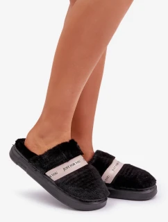 Futrzane Pantofle s ozdobným páskem černé Savalithea