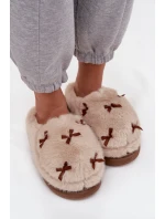 Dámské domácí pantofle s kožíškem a mašličkami – béžové Saviera Dámské domácí pantofle s kožíškem a mašličkami – béžové Saviera