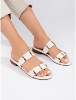 Módní dámské bílé nazouváky na plochém podpatku Módní dámské bílé nazouváky na plochém podpatku