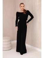 Viskózové šaty s dlouhým pasem černý