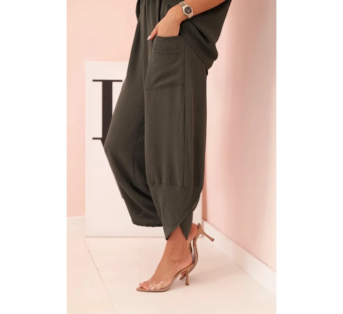 Komplet z viskózy halenka + kalhoty khaki Komplet z viskózy halenka + kalhoty khaki