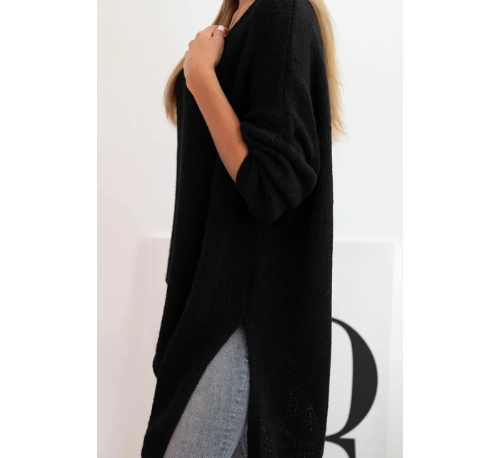 Svetr dámský vlněný asymetrický Plus Size s výstřihem do V černý Svetr dámský vlněný asymetrický Plus Size s výstřihem do V černý