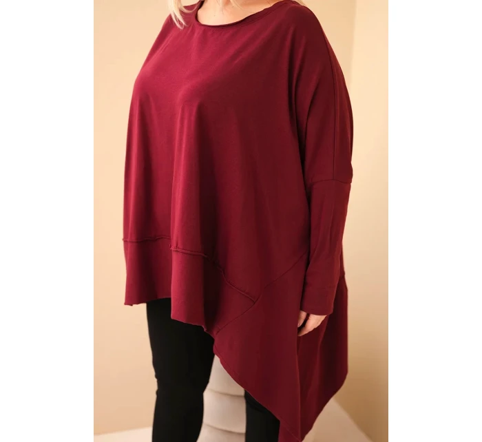 Dámská tunika Plus Size z bavlny s asymetrickým spodním lemem bordová Dámská tunika Plus Size z bavlny s asymetrickým spodním lemem bordová