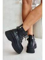 Zateplené kožené botky s masivní podrážkou model 21673861 černé - Goe