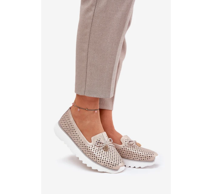 Dámské Kožené Ažurové Polobotky Z Přírodní Kůže D&A LR51-631 Zlaté Dámské Kožené Ažurové Polobotky Z Přírodní Kůže D&A LR51-631 Zlaté