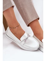 Kožené dámské mokasíny s ozdobou D&A LR51-966 stříbrné