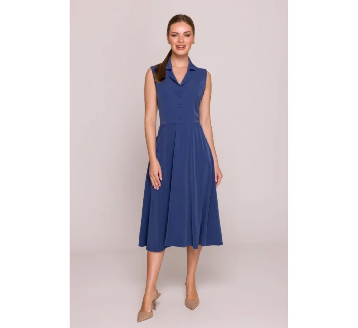 S409 Košilové šaty ve fitted střihu - modré