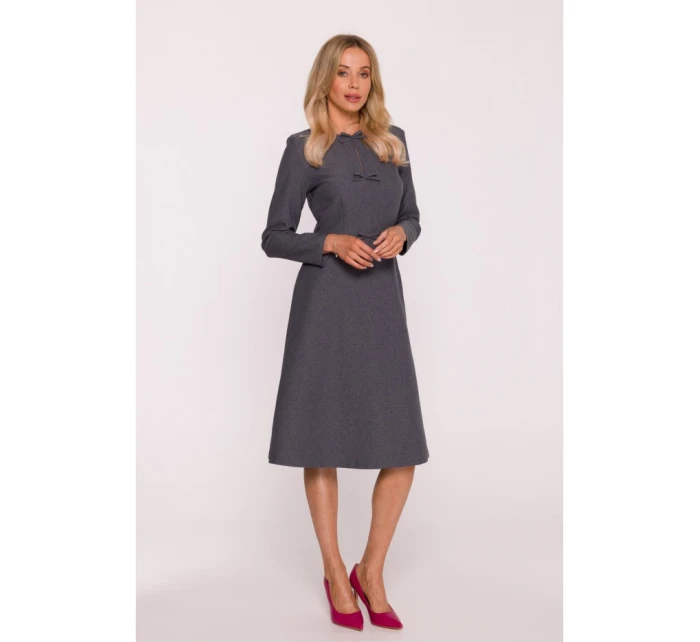 model 21319075 Šaty s mašlemi šedé - STYLOVE
