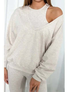 3-dílný set halenka + top + legíny béžová melanž