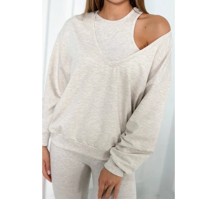 3-dílný set halenka + top + legíny béžová melanž 3-dílný set halenka + top + legíny béžová melanž