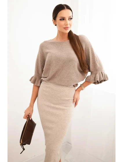 Dámská viskózová tužková sukně s elastickým pasem tmavě béžová