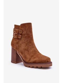Zamszové Botky Na Podpatku Hnědé model 21632198 - Boto