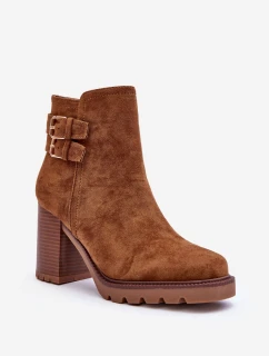 Zamszové Botky Na Podpatku Hnědé model 21632198 - Boto